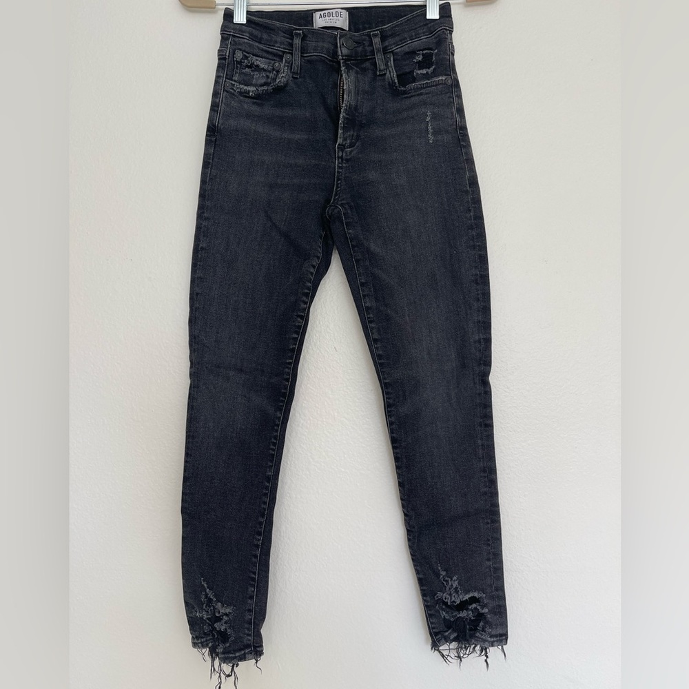AGOLDE Black distressed Riley high rise skinny jeans